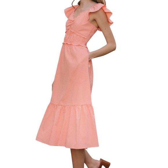 Ivy City Co Gidget Orange Gingham Midi Dress - Picture 3 of 6